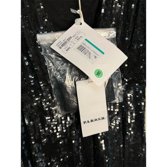 P.A.R.O.S.H. NWT Goody Sequin Cocktail Dress   w/Velvet Belt in Black Size S - Picture 5 of 11